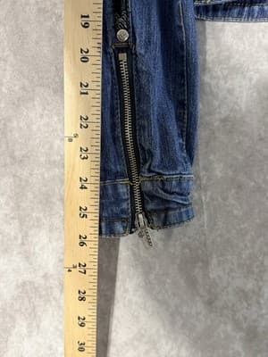Rocka Wear Women’s Size Large Jean Jacket Button Up Zip Sleeve Zip Pockets - Thumbnail 14