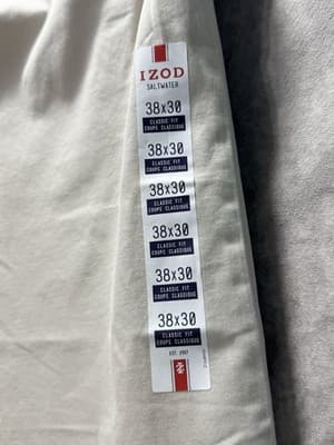 NWT IZOD Saltwater Chino Pants Stone Khaki Flat Front Relaxed Fit 38x30 MSRP $58 - Thumbnail 6