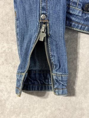 Rocka Wear Women’s Size Large Jean Jacket Button Up Zip Sleeve Zip Pockets - Thumbnail 3