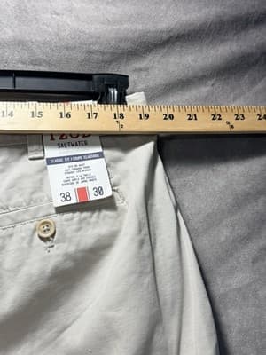 NWT IZOD Saltwater Chino Pants Stone Khaki Flat Front Relaxed Fit 38x30 MSRP $58 - Thumbnail 9
