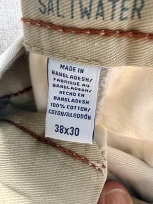 NWT IZOD Saltwater Chino Pants Stone Khaki Flat Front Relaxed Fit 38x30 MSRP $58 - Thumbnail 10