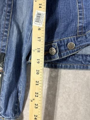 Rocka Wear Women’s Size Large Jean Jacket Button Up Zip Sleeve Zip Pockets - Thumbnail 15