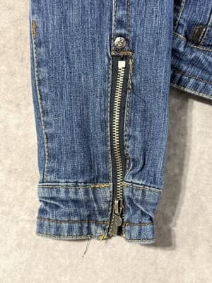 Rocka Wear Women’s Size Large Jean Jacket Button Up Zip Sleeve Zip Pockets - Thumbnail 2