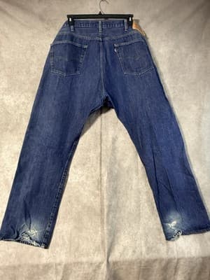 Levi’s 501 Straight Denim Jeans Button Fly Medium Wash Classic 5 Pocket 44x32 - Thumbnail 2