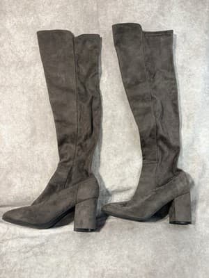 Women’s Taupe Over The Knee Heeled Boots Size 8.5 Block Heel - Thumbnail 2