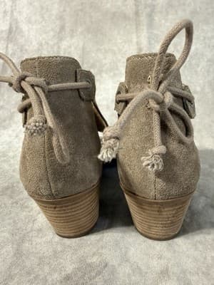 Lucky Brand Leather Womens Chunky Block Heels Sz 7.5 Taupe Beige Peep Toe Shoes - Thumbnail 4