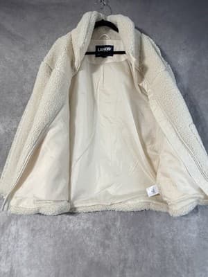 Lands End Cream Colored Fleece Jacket Full Zip. Zip Pockets Women’s Large - Thumbnail 3