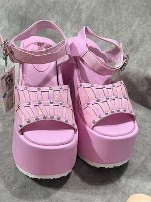 NWT Pink Demonia Platform Chunky Heels - Thumbnail 8