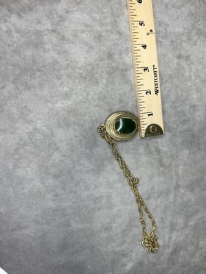 Locket Picture Pendant Necklace Faux Jade Stone 18” Length Gold Tone Reversible - Thumbnail 7