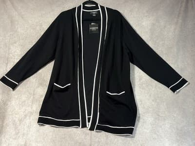 NWT Liz Claiborne Career Woman Black & White Combo Open Front Cardigan Size XL - Thumbnail 2