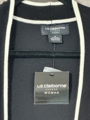 NWT Liz Claiborne Career Woman Black & White Combo Open Front Cardigan Size XL - Thumbnail 4