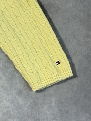 Tommy Hilfiger Yellow Cable Knit V-Neck Sweater Long Sleeve Women’s Size XL - Thumbnail 4