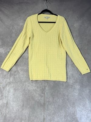 Tommy Hilfiger Yellow Cable Knit V-Neck Sweater Long Sleeve Women’s Size XL - Thumbnail 3
