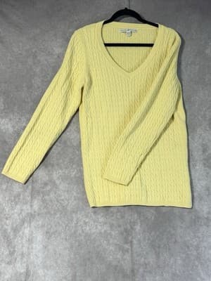 Tommy Hilfiger Yellow Cable Knit V-Neck Sweater Long Sleeve Women’s Size XL - Thumbnail 2