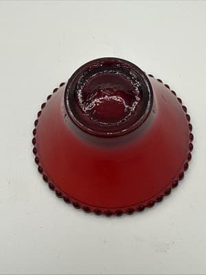 Vintage Ruby Red Glass Beaded Rim Candle Holder - Thumbnail 3