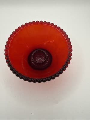 Vintage Ruby Red Glass Beaded Rim Candle Holder - Thumbnail 2