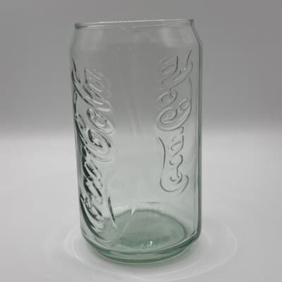 Vintage Coca-Cola Coke Can Shaped 5" Green Clear Glass 12oz Drinking Glasses 2pc - Thumbnail 4