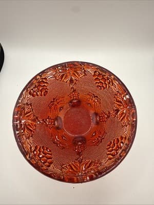 Vintage Mid-Century Modern Jeanette Ruby Red Harvest Grape Footed Candy Dish - Thumbnail 3