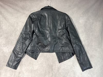 Joan Vass Women’s Crop Bikers Faux Leather Jacket Size Small - Thumbnail 3