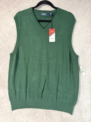 NWT IZOD Men's Sleeveless Fieldhouse Sweater Darkest Spruce Size Large - Thumbnail 2