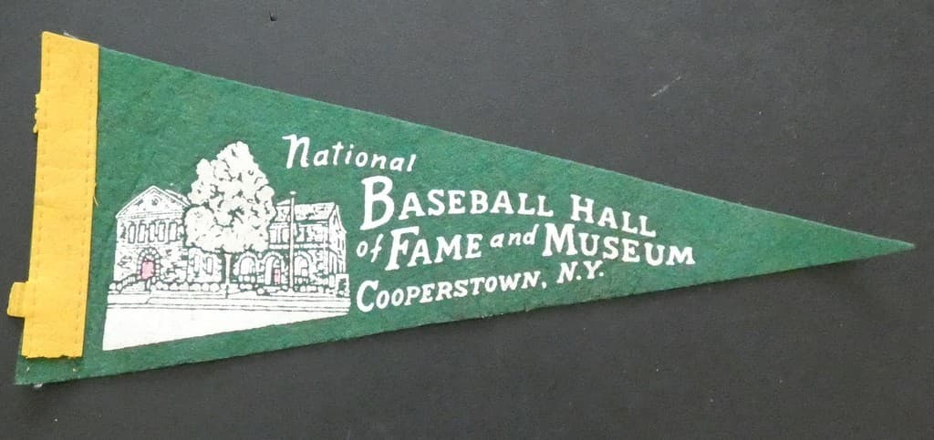 NATIONAL BASEBALL HALL OF FAME COOPERSTOWN N.Y. VINTAGE Green Banner Flag 12"