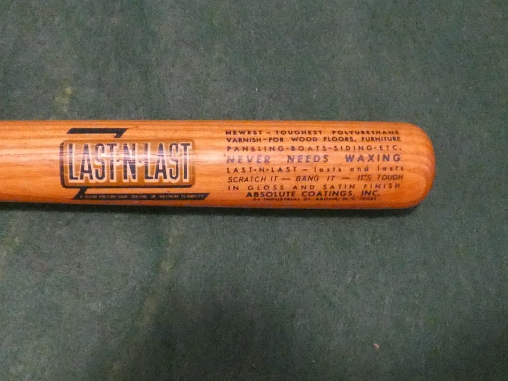 Last N Last Polyurethane Coating Advertising Mini Bat 14" as found