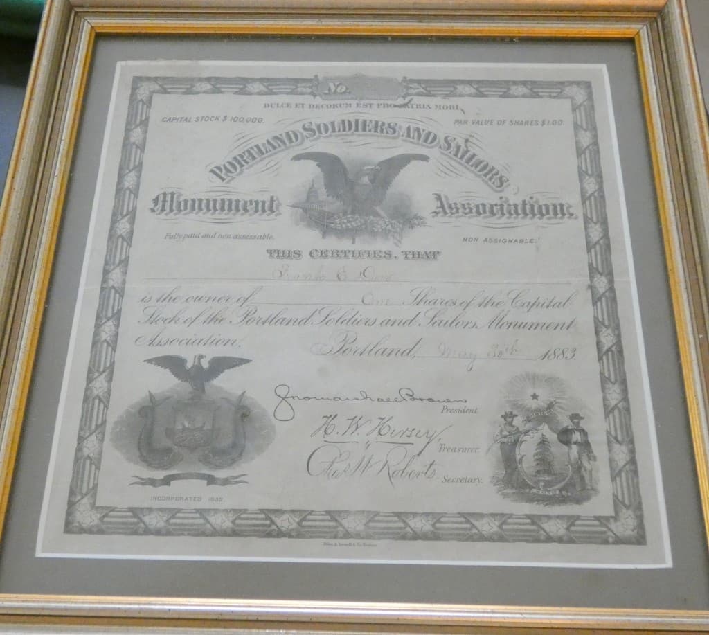 Portland Soldiers and Sailors Monument Association Stock