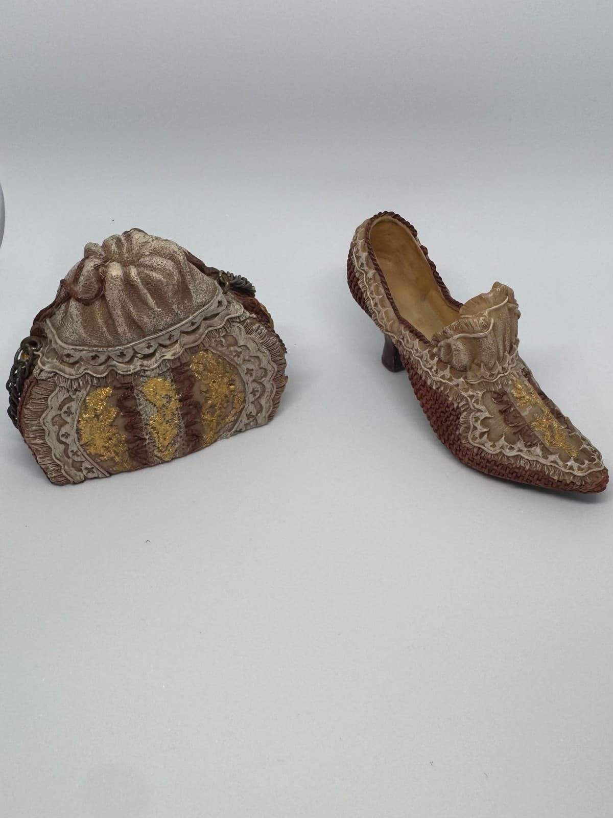 Miniature embroidered potli bag & miniature decorative shoe figurine