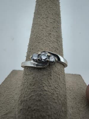 Lady's Diamond Cluster Ring 3 Diamonds .75 Carat T.W. 14K White Gold (GJE003767) - Thumbnail 7