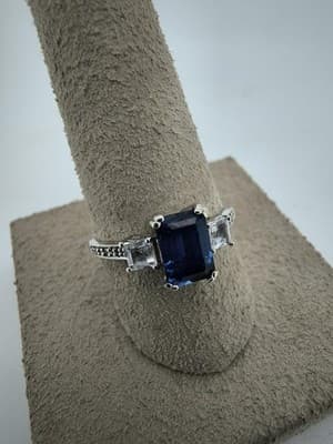Sapphire Lady's Stone & Diamond Ring 4 Diamonds .50 Carat T.W. 10K W (GJE003772) - Thumbnail 3