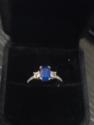 Sapphire Lady's Stone & Diamond Ring 4 Diamonds .50 Carat T.W. 10K W (GJE003772) - Thumbnail 11