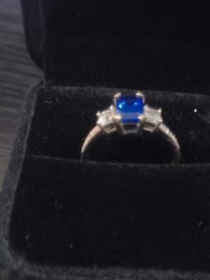 Sapphire Lady's Stone & Diamond Ring 4 Diamonds .50 Carat T.W. 10K W (GJE003772) - Thumbnail 9