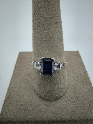 Sapphire Lady's Stone & Diamond Ring 4 Diamonds .50 Carat T.W. 10K W (GJE003772) - Thumbnail 4