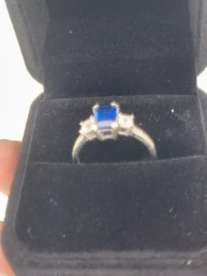 Sapphire Lady's Stone & Diamond Ring 4 Diamonds .50 Carat T.W. 10K W (GJE003772) - Thumbnail 7