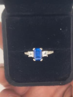 Sapphire Lady's Stone & Diamond Ring 4 Diamonds .50 Carat T.W. 10K W (GJE003772) - Thumbnail 12