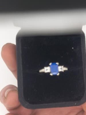 Sapphire Lady's Stone & Diamond Ring 4 Diamonds .50 Carat T.W. 10K W (GJE003772) - Thumbnail 8