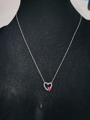 Ruby Diamond & Stone Necklace .03 CT. 10K White Gold 1.26g (GJE003761) - Thumbnail 5