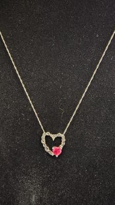Ruby Diamond & Stone Necklace .03 CT. 10K White Gold 1.26g (GJE003761) - Thumbnail 6
