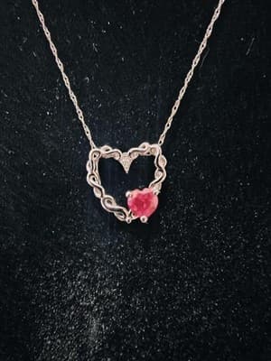 Ruby Diamond & Stone Necklace .03 CT. 10K White Gold 1.26g (GJE003761) - Thumbnail 8
