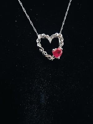 Ruby Diamond & Stone Necklace .03 CT. 10K White Gold 1.26g (GJE003761) - Thumbnail 10