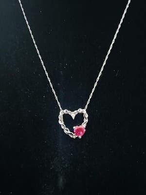 Ruby Diamond & Stone Necklace .03 CT. 10K White Gold 1.26g (GJE003761) - Thumbnail 11