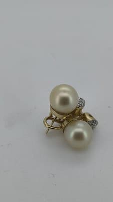 Pearl Gold-Diamond & Stone Earrings 6 Diamonds .18 Carat T.W. 14K Ye (GJE003757) - Thumbnail 8