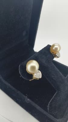 Pearl Gold-Diamond & Stone Earrings 6 Diamonds .18 Carat T.W. 14K Ye (GJE003757) - Thumbnail 10