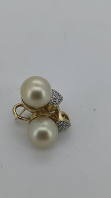 Pearl Gold-Diamond & Stone Earrings 6 Diamonds .18 Carat T.W. 14K Ye (GJE003757) - Thumbnail 3
