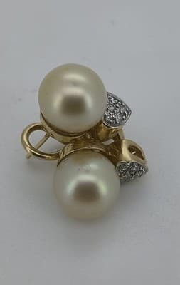 Pearl Gold-Diamond & Stone Earrings 6 Diamonds .18 Carat T.W. 14K Ye (GJE003757) - Thumbnail 2