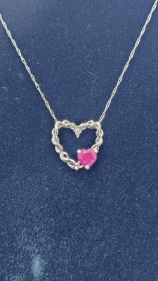 Ruby Diamond & Stone Necklace .03 CT. 10K White Gold 1.26g (GJE003761) - Thumbnail 7