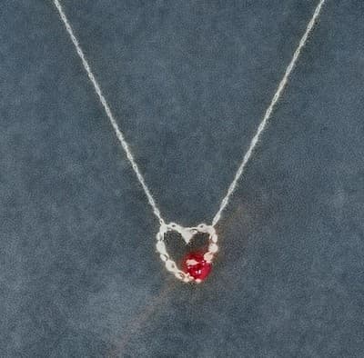 Ruby Diamond & Stone Necklace .03 CT. 10K White Gold 1.26g (GJE003761) - Thumbnail 4