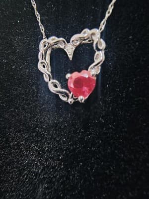 Ruby Diamond & Stone Necklace .03 CT. 10K White Gold 1.26g (GJE003761) - Thumbnail 9