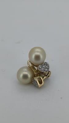 Pearl Gold-Diamond & Stone Earrings 6 Diamonds .18 Carat T.W. 14K Ye (GJE003757) - Thumbnail 5