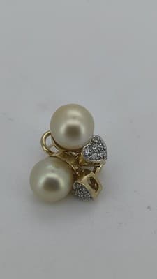 Pearl Gold-Diamond & Stone Earrings 6 Diamonds .18 Carat T.W. 14K Ye (GJE003757) - Thumbnail 6